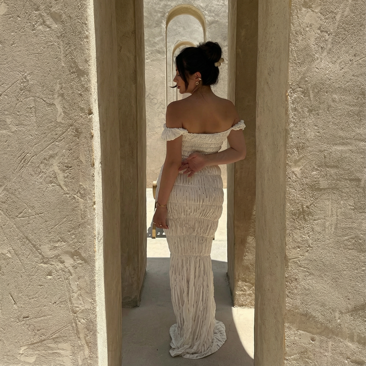 Juliana Ruched Maxi Dress | White