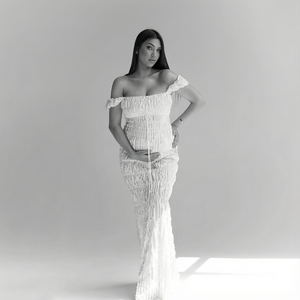 Juliana Ruched Maxi Dress | White