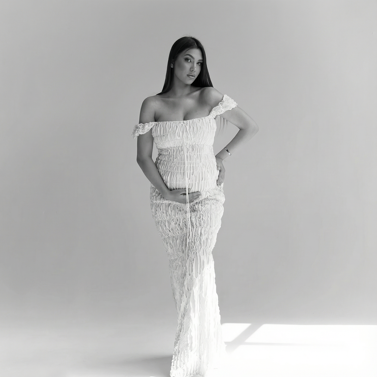Juliana Ruched Maxi Dress | White