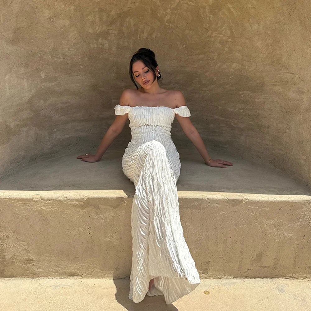 Juliana Ruched Maxi Dress | White